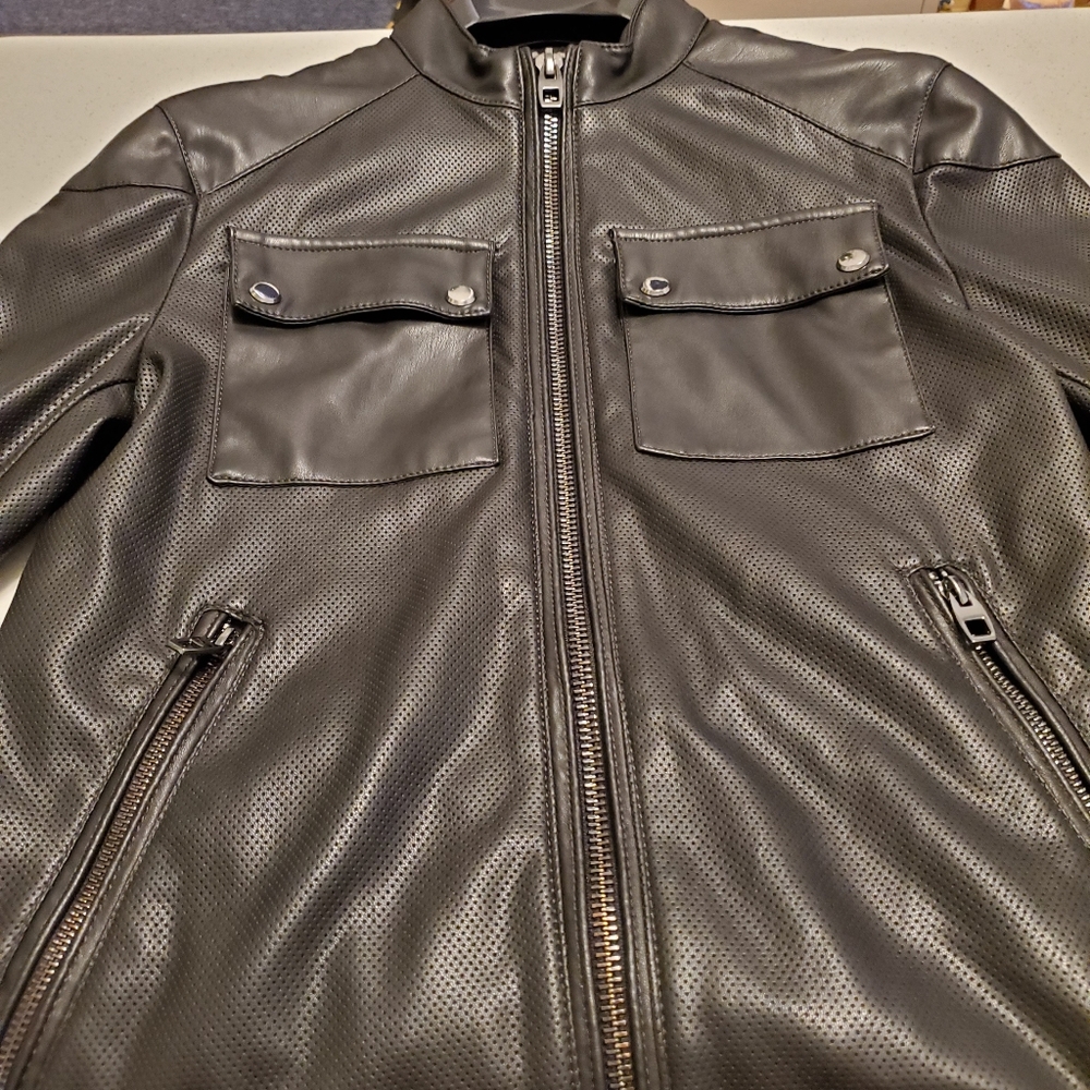 Zara Man Perforated Polyurethane Black Jacket - Picture 3 of 7